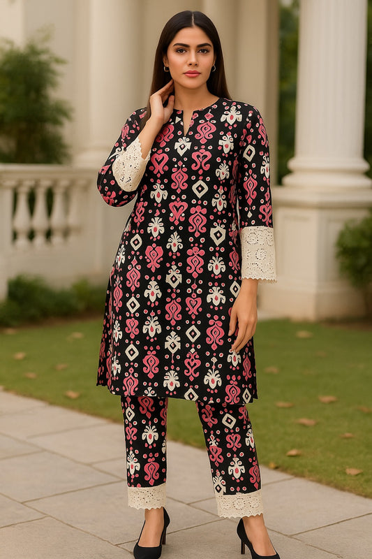 Pure Cotton Printed Cord-Set with Chiffli Sleeves | Elegant Ethnic Wear for Women - Article-1455